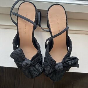 Barely worn Loeffler Randall Black Camellia Taffeta Knot Heels Bow